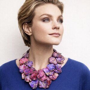 NEST Designer Purple Jasper Slab Chunky Runway Statement Necklace